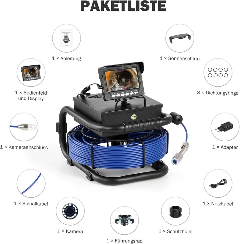 ZELCAN 4,3" Endoszkóp Kamera 1000TVL 30m Kábel 12 LED Vízálló Inspekciós Kamera DVR