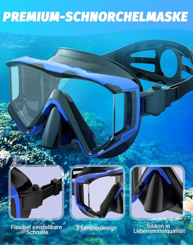 Zeligerstar Snorkel Szett Felnőtteknek - 3 Ablakos Maszk, Páramentesítő