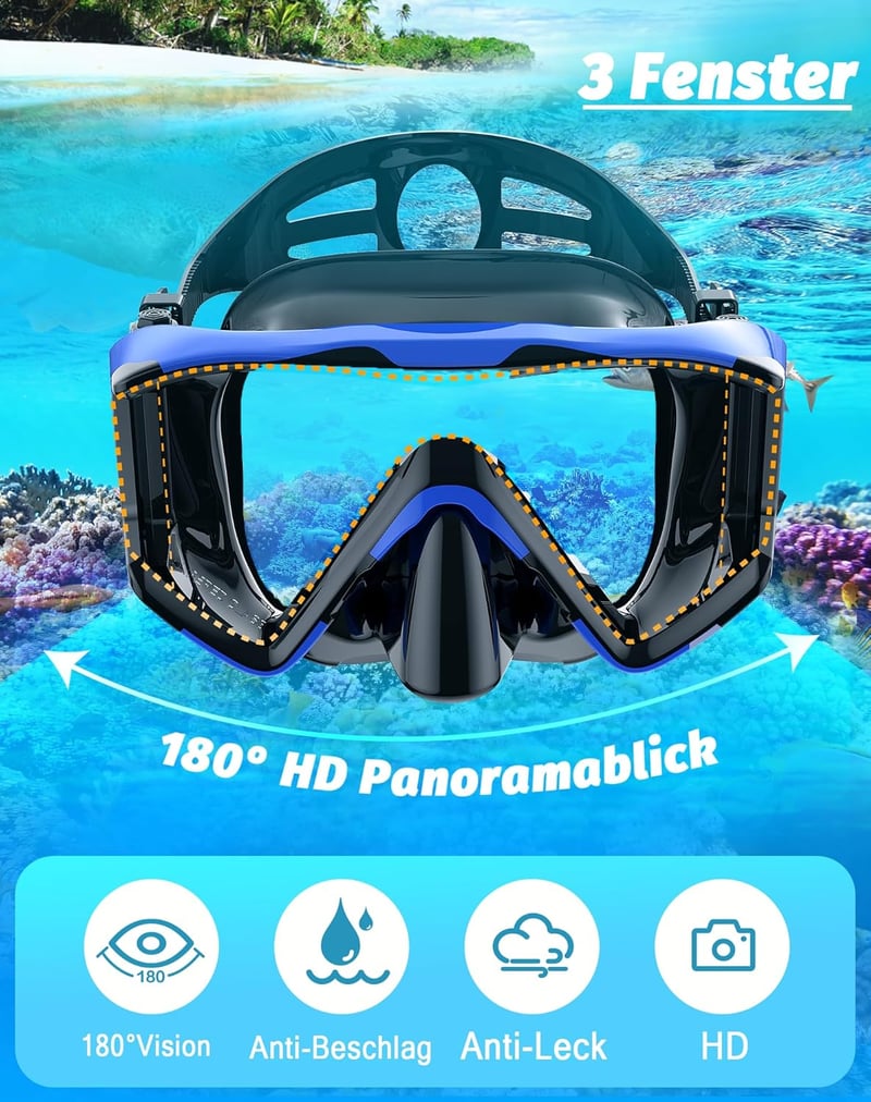 Zeligerstar Snorkel Szett Felnőtteknek - 3 Ablakos Maszk, Páramentesítő