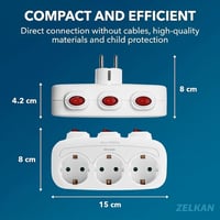Zelkan nástenná rozvodka s 3 zásuvkami, individuálnymi vypínačmi, bez kábla, s horizontálnym usporiadaním zásuviek, biela 5