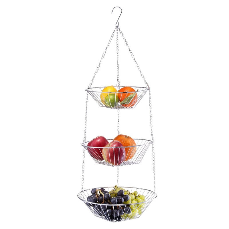 Zeller 27325 Závesný úložný košík, 3 priehradky, pochrómovaný kovový organizér do kúpeľne, priemer 25,5 cm x výška 72 cm