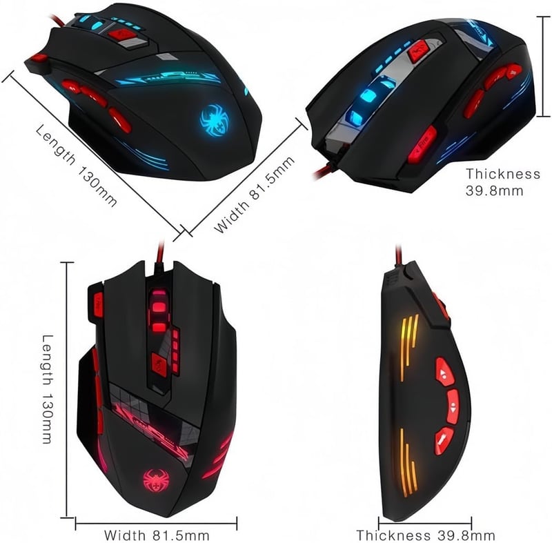 Zelotes T90 Gaming Egér 9200 DPI 8 Gomb LED Világítás Profi Gamer - black
