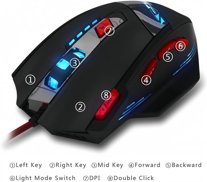Zelotes T90 Gaming Egér 9200 DPI 8 Gomb LED Világítás Profi Gamer - black