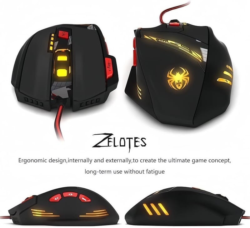 Zelotes T90 Gaming Egér 9200 DPI 8 Gomb LED Világítás Profi Gamer - black