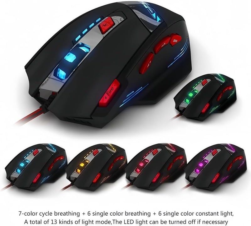 Zelotes T90 Gaming Egér 9200 DPI 8 Gomb LED Világítás Profi Gamer - black