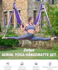 ZELUS Aerial Jóga Függőágy Szett - Lila-Fehér Nyújtó Heveder Pilateshez, Rehabilitációhoz, Gimnasztikához, Spárgához - Nylon Anyagból 2