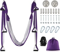 ZELUS Aerial Jóga Függőágy Szett - Lila-Fehér Nyújtó Heveder Pilateshez, Rehabilitációhoz, Gimnasztikához, Spárgához - Nylon Anyagból 1
