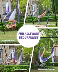 ZELUS Aerial Jóga Függőágy Szett - Lila-Fehér Nyújtó Heveder Pilateshez, Rehabilitációhoz, Gimnasztikához, Spárgához - Nylon Anyagból 5