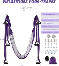 ZELUS Aerial Jóga Függőágy Szett - Lila-Fehér Nyújtó Heveder Pilateshez, Rehabilitációhoz, Gimnasztikához, Spárgához - Nylon Anyagból 9
