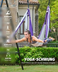 ZELUS Aerial Jóga Függőágy Szett - Lila-Fehér Nyújtó Heveder Pilateshez, Rehabilitációhoz, Gimnasztikához, Spárgához - Nylon Anyagból 3