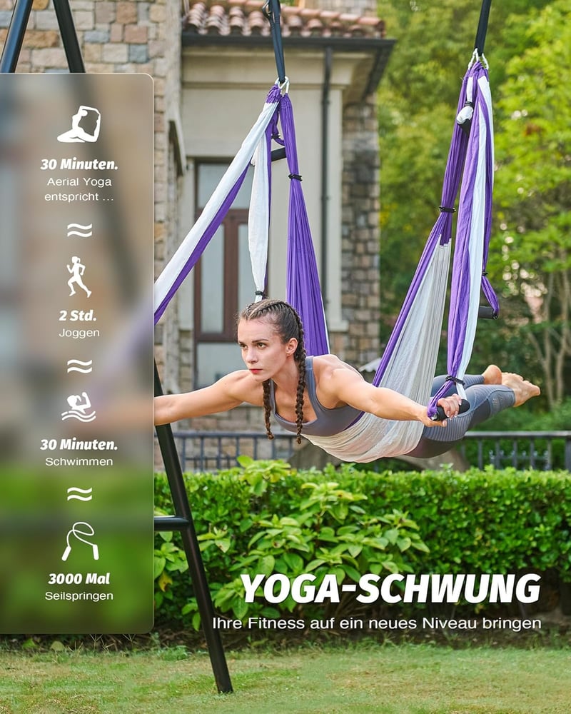 ZELUS Aerial Jóga Függőágy Szett - Lila-Fehér Nyújtó Heveder Pilateshez, Rehabilitációhoz, Gimnasztikához, Spárgához - Nylon Anyagból