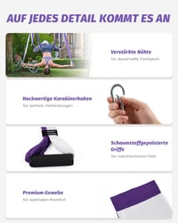 ZELUS Aerial Jóga Függőágy Szett - Lila-Fehér Nyújtó Heveder Pilateshez, Rehabilitációhoz, Gimnasztikához, Spárgához - Nylon Anyagból 6