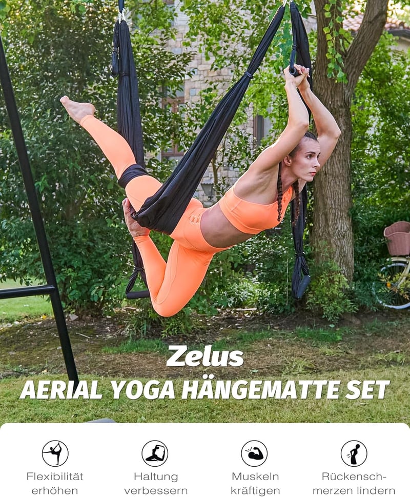 ZELUS Aerial Jóga Függőágy Szett - Nyújtó Heveder Rehabilitációhoz, Pilateshez, Baletthez - Rugalmas Stretching Pánt Spárgához és Gimnasztik