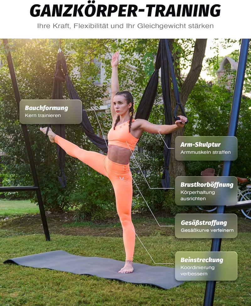 ZELUS Aerial Jóga Függőágy Szett - Nyújtó Heveder Rehabilitációhoz, Pilateshez, Baletthez - Rugalmas Stretching Pánt Spárgához és Gimnasztik