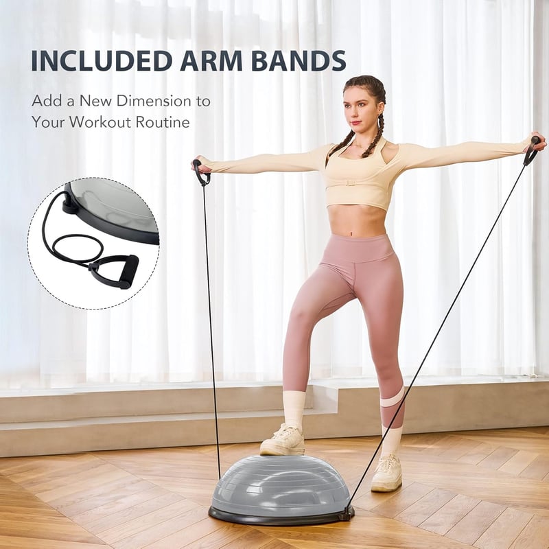 ZELUS Balance Ball Trainer csúszásmentes félgömb ellenállásos szalagokkal