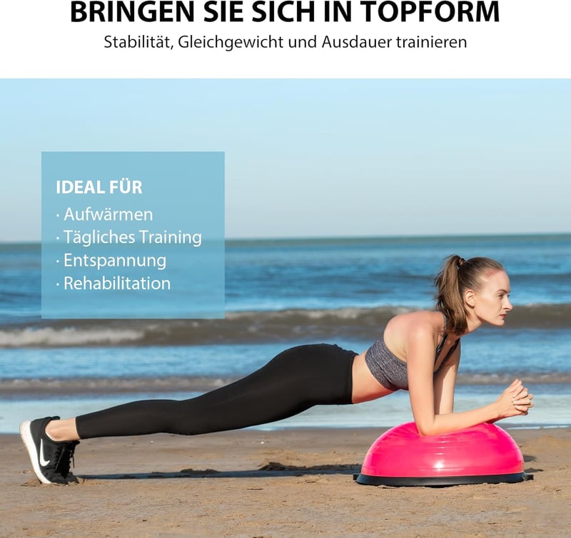 ZELUS Félgömb Egyensúlyozó Labda Rózsaszín - Csúszásgátló Edzőlabda Ellenálló Gumiszalagokkal Jóga, Fitness és Core Tréninghez