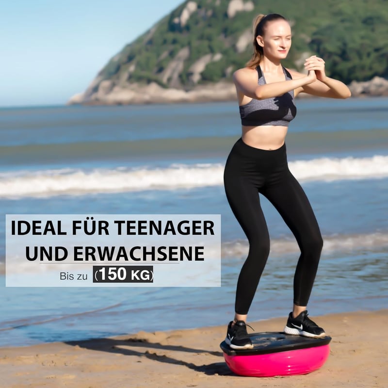 ZELUS Félgömb Egyensúlyozó Labda Rózsaszín - Csúszásgátló Edzőlabda Ellenálló Gumiszalagokkal Jóga, Fitness és Core Tréninghez