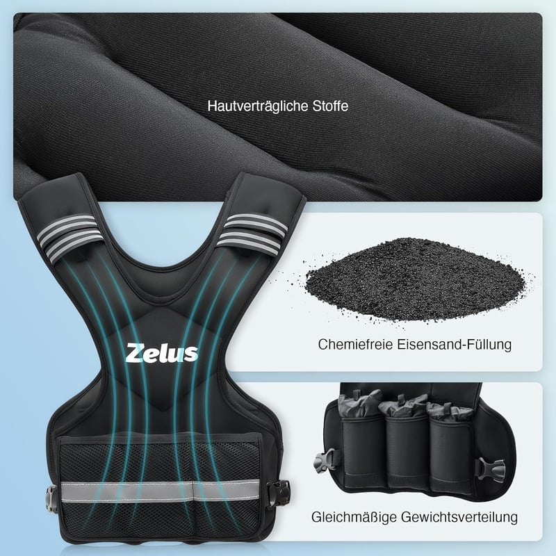 ZELUS Súlyozott Edzőmellény Állítható Súlyokkal 0,5-20,5 kg Férfiaknak Nőknek