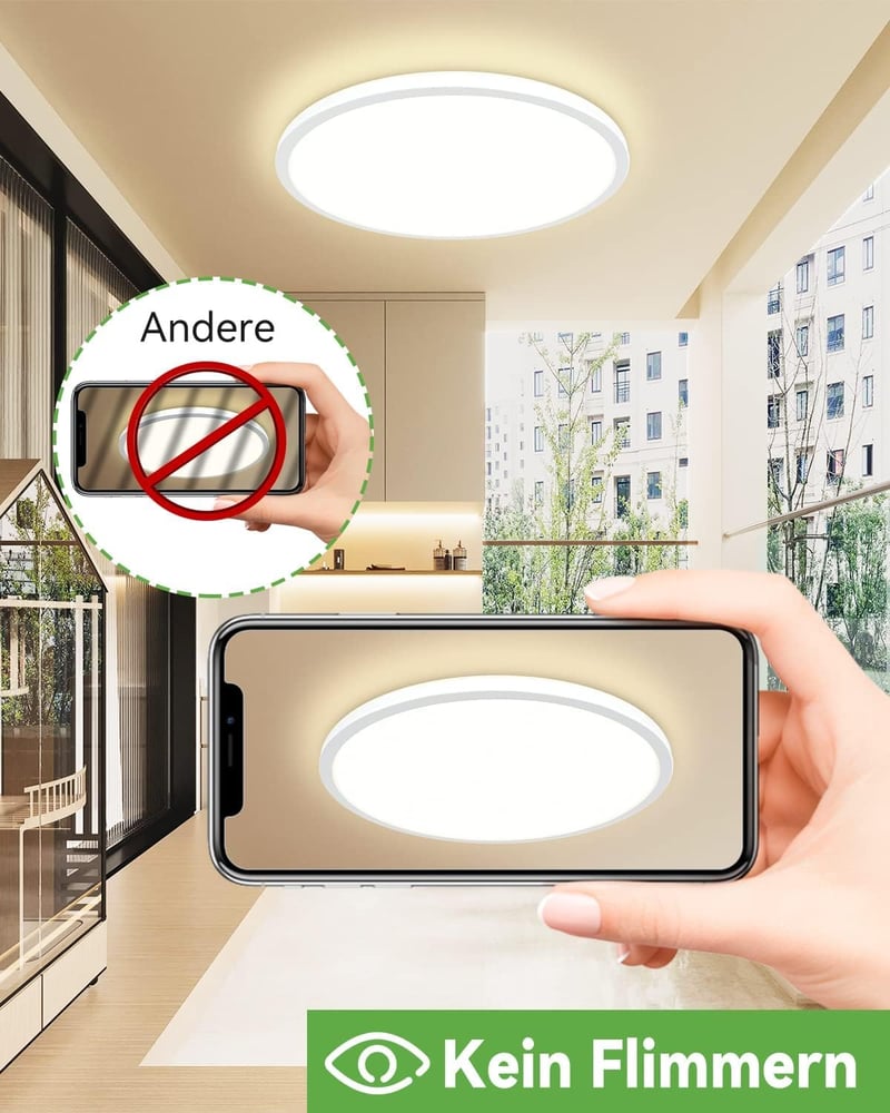 zemty Kerek LED Mennyezeti Lámpa - 24W, 4000K, 1800LM, IP44 Vízálló, Modern Panel Világítás Fürdőszobába, Konyhába, Folyosóra, Fehér