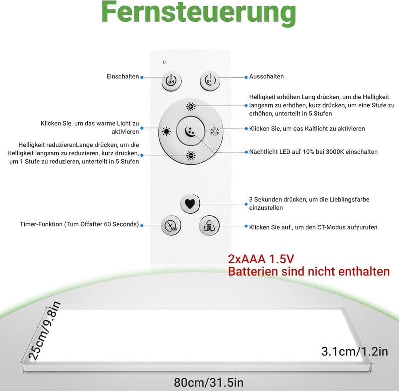 zemty LED Panel Mennyezeti Lámpa 80x25cm 35W Dimmelhető Távirányítóval