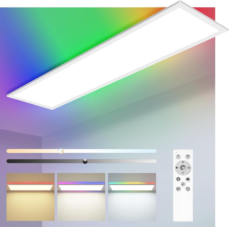 zemty RGB LED Panel Mennyezeti Lámpa 80x25cm 4000LM Távirányítós Dimmelhető