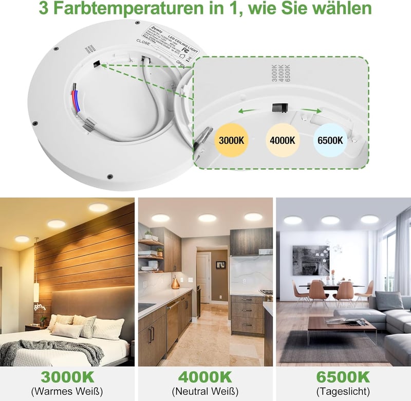 zemty Ultravékony LED Mennyezeti Lámpa Szett - 2 db, 18 cm, 15W, 1800 LM, 3 Színhőmérséklet, Kerek, Modern Fürdőszobai Világítás