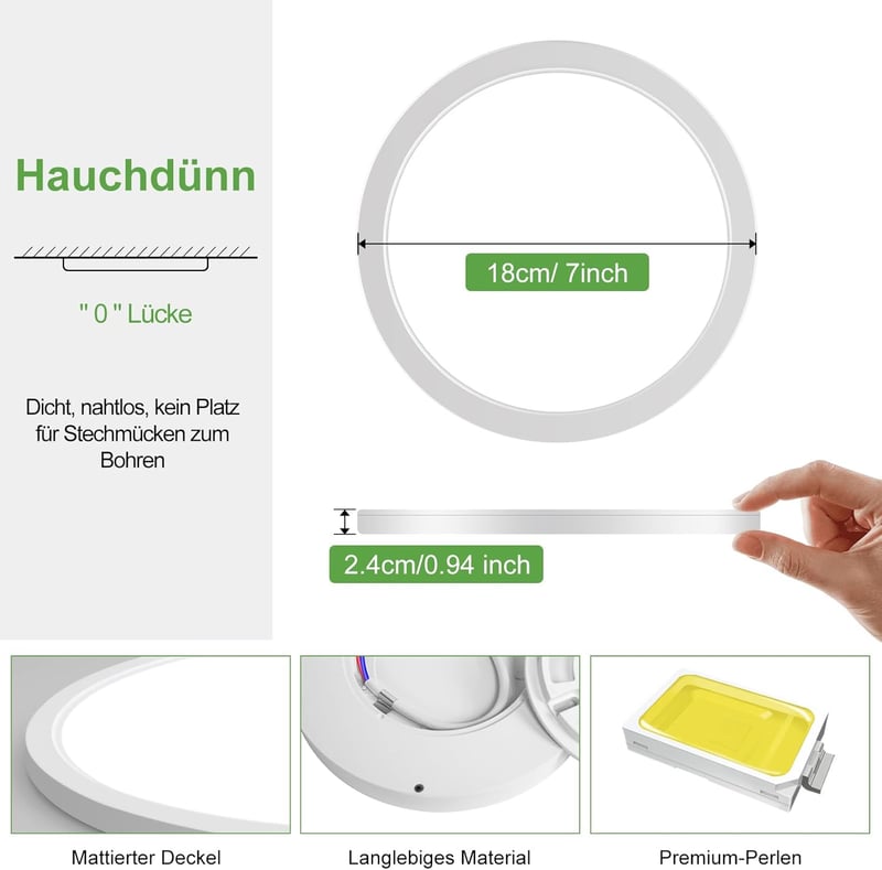 zemty Ultravékony LED Mennyezeti Lámpa Szett - 2 db, 18 cm, 15W, 1800 LM, 3 Színhőmérséklet, Kerek, Modern Fürdőszobai Világítás