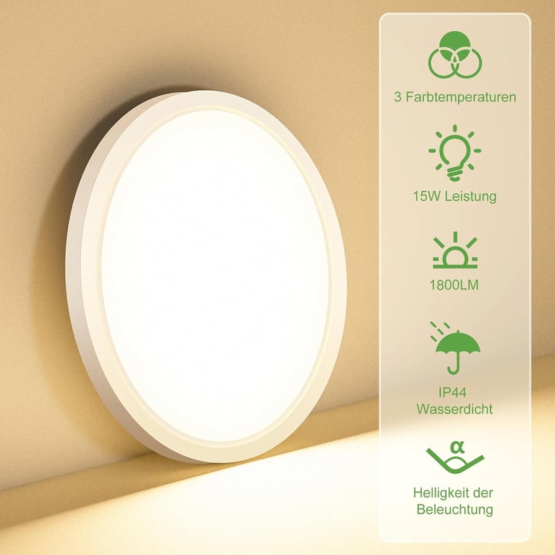 zemty Ultravékony LED Mennyezeti Lámpa Szett - 2 db, 18 cm, 15W, 1800 LM, 3 Színhőmérséklet, Kerek, Modern Fürdőszobai Világítás