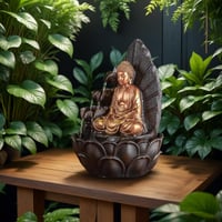 Fântână arteziană de interior Zen Light Buddha Hartha - iluminare LED, pompă silențioasă, decorațiune Zen și Feng Shui, maro-auriu, 27x27x40 cm 7