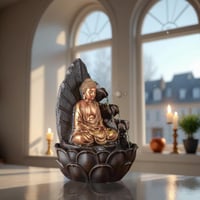 Fântână arteziană de interior Zen Light Buddha Hartha - iluminare LED, pompă silențioasă, decorațiune Zen și Feng Shui, maro-auriu, 27x27x40 cm 8