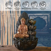 Fântână arteziană de interior Zen Light Buddha Hartha - iluminare LED, pompă silențioasă, decorațiune Zen și Feng Shui, maro-auriu, 27x27x40 cm 3
