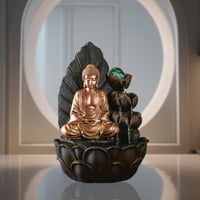 Fântână arteziană de interior Zen Light Buddha Hartha - iluminare LED, pompă silențioasă, decorațiune Zen și Feng Shui, maro-auriu, 27x27x40 cm 6