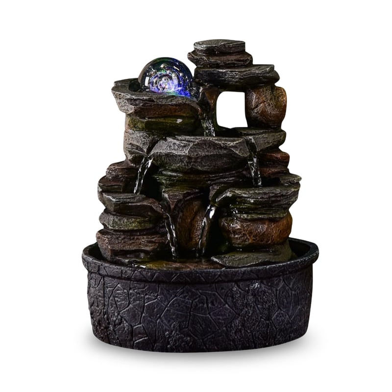 Zen Light Satya unutarnja stolna fontana od prirodnog kamena sa svjetlosnim efektom i šarenom LED dekoracijom, Feng Shui poklon za opuštanje, 23 cm