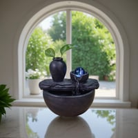 Fântână decorativă de interior Zen Light Silice cu vază și lumină LED colorată, castaniu, 19x21x17 cm 10