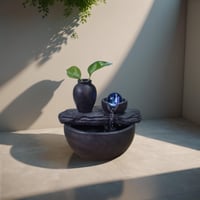 Fântână decorativă de interior Zen Light Silice cu vază și lumină LED colorată, castaniu, 19x21x17 cm 9