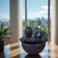 Fântână decorativă de interior Zen Light Silice cu vază și lumină LED colorată, castaniu, 19x21x17 cm 8
