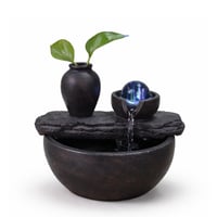 Fântână decorativă de interior Zen Light Silice cu vază și lumină LED colorată, castaniu, 19x21x17 cm 1