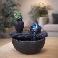 Fântână decorativă de interior Zen Light Silice cu vază și lumină LED colorată, castaniu, 19x21x17 cm 2