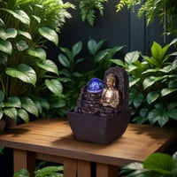 Zen'Light Theravada Zen Budha stolová interiérová fontána s farebným LED osvetlením – Feng Shui dekorácia – hnedo-zlatá – 18 cm – tip na darček 8