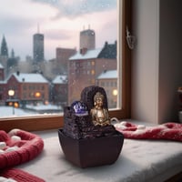 Zen'Light Theravada Zen Budha stolová interiérová fontána s farebným LED osvetlením – Feng Shui dekorácia – hnedo-zlatá – 18 cm – tip na darček 6