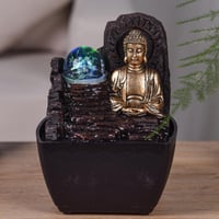 Zen'Light Theravada Zen Budha stolová interiérová fontána s farebným LED osvetlením – Feng Shui dekorácia – hnedo-zlatá – 18 cm – tip na darček 10