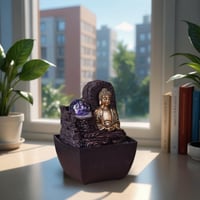 Zen'Light Theravada Zen Budha stolová interiérová fontána s farebným LED osvetlením – Feng Shui dekorácia – hnedo-zlatá – 18 cm – tip na darček 9