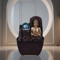 Zen'Light Theravada Zen Budha stolová interiérová fontána s farebným LED osvetlením – Feng Shui dekorácia – hnedo-zlatá – 18 cm – tip na darček 5