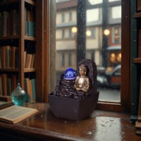 Zen'Light Theravada Zen Budha stolová interiérová fontána s farebným LED osvetlením – Feng Shui dekorácia – hnedo-zlatá – 18 cm – tip na darček 7