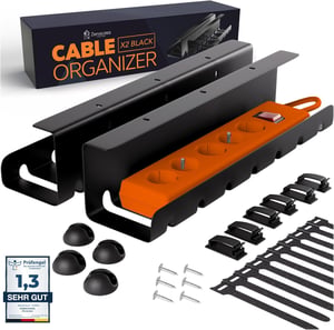 Zenacasa Organizator de cabluri pentru birou, 2 bucăți, canal de cabluri negru, fără găurire, cu tavă de gestionare și accesorii, pentru birou acasă și gaming