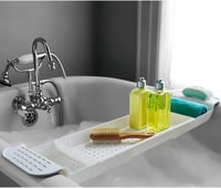 ZENGWARE Pladanj za kadu bijeli, rastezljiv 55-80 cm, ABS plastika sa silikonskim ručkama, držač za telefon, vino, svijeću, sapun i šampon, kupaonica 3