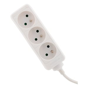 Zenitech razdjelnik s 3 utičnice 16A 2P+E bijeli sa zaštitom za djecu, kabel 1m, NF certificiran, kompaktni razdjelnik za električne uređaje