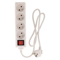 Zenitech 4-zásuvková rozvodka s vypínačom, 16A, 2P+T, 1m kábel H05VV-F 3G1mm², certifikácia NF, biela kompaktná viacnásobná zásuvka pre elektrické zariadenia 5