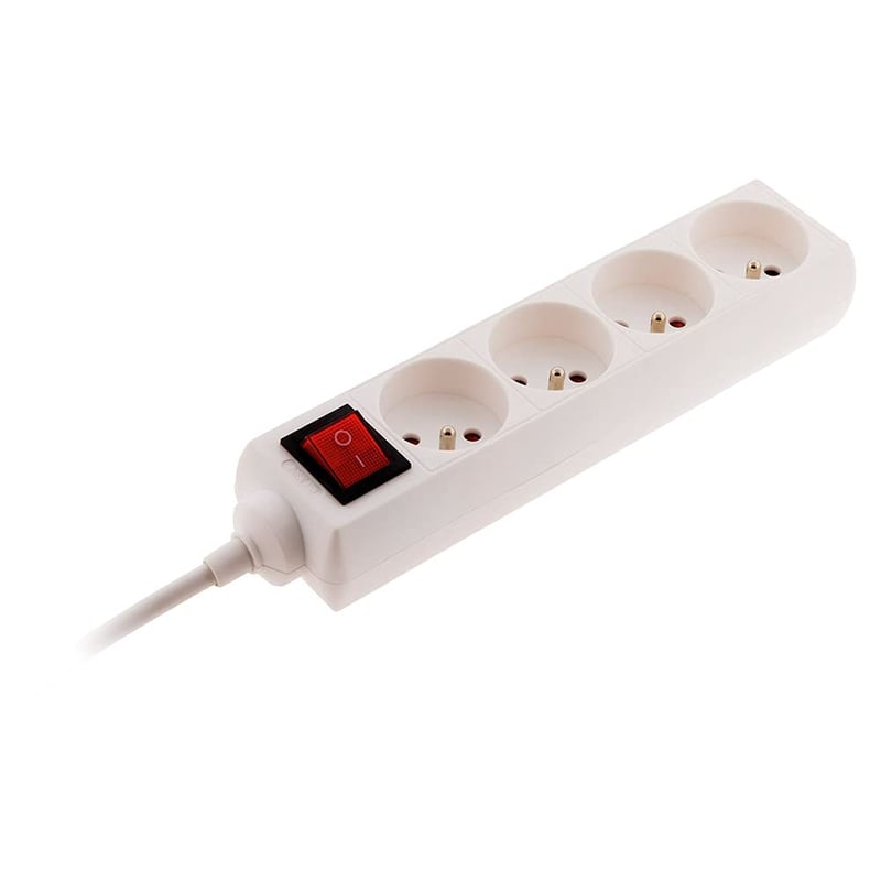 Zenitech 4-zásuvková rozvodka s vypínačom, 16A, 2P+T, 1m kábel H05VV-F 3G1mm², certifikácia NF, biela kompaktná viacnásobná zásuvka pre elektrické zariadenia