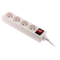 Zenitech 4-zásuvková rozvodka s vypínačom, 16A, 2P+T, 1m kábel H05VV-F 3G1mm², certifikácia NF, biela kompaktná viacnásobná zásuvka pre elektrické zariadenia 4